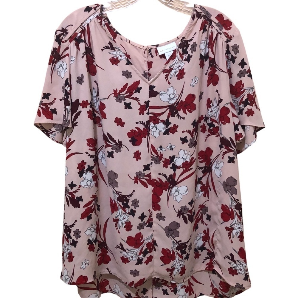 Liz Claiborne Flutter Sleeve Top 2XL Blush Pink Multi Boho Chic Romantic Blouse - Picture 3 of 10
